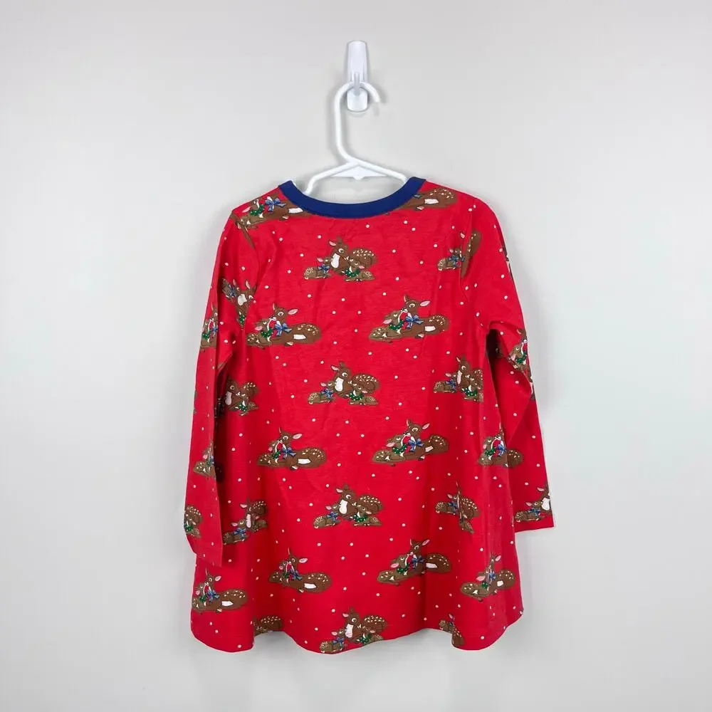 Mini Boden Printed Tunic Rockabilly Red Festive Deer 5-6 NWT